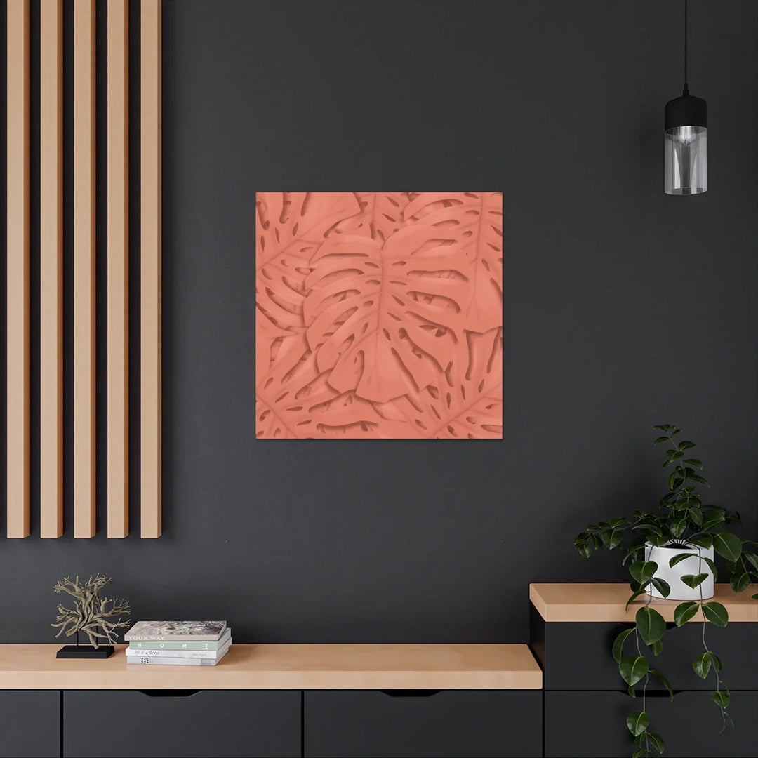 Coral Monstera Canvas - Botanical Canvas Art Print With Matte Finish & Durable Cotton