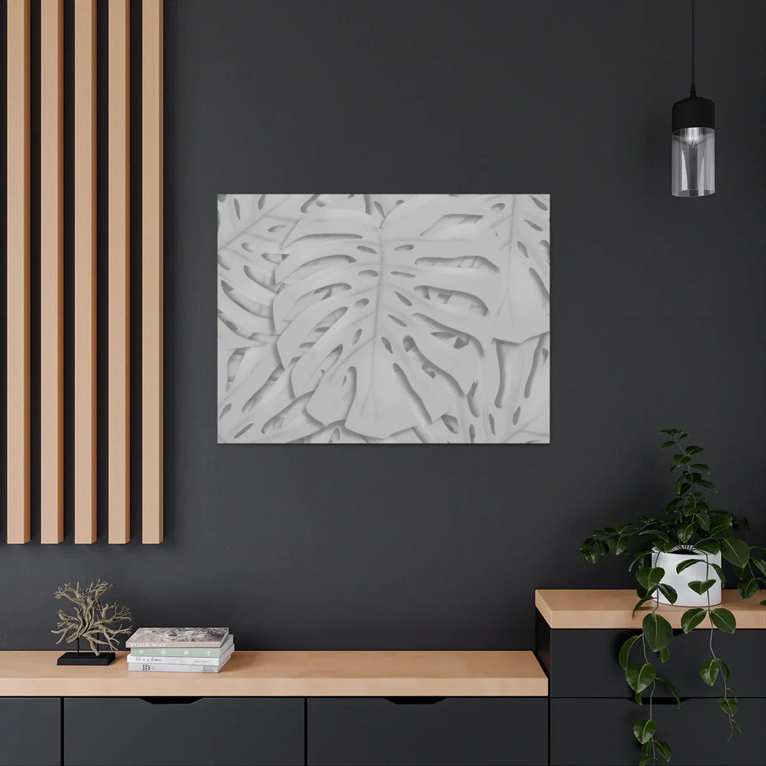 Monstera Canvas Art | Gray Canvas Print - Stretched Cotton Art Print for Indoor Wall Decor